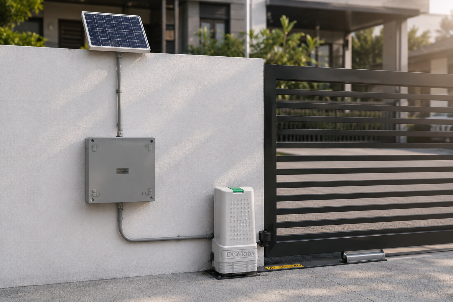 Battery backup unit installed next to gate motor control box