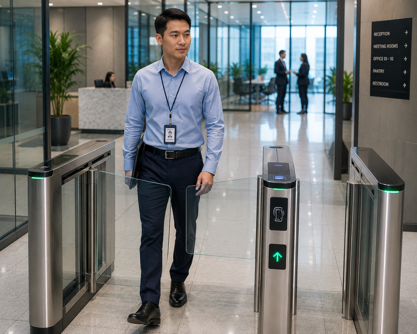 Turnstile access control system for office building